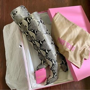 PARIS TEXAS Knee-High Python-Embossed Naturale Leather Boots 37.5 NIB